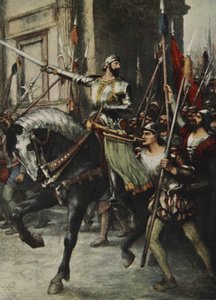 A la cabeza de un gran grupo de hombres cabalgaba Rienzi, de 
